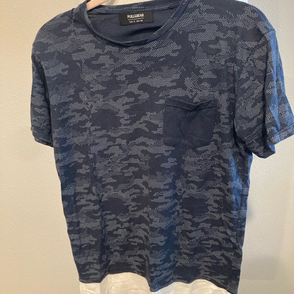 Pull&Bear Blue Short Sleeve Tee Urban Camouflage